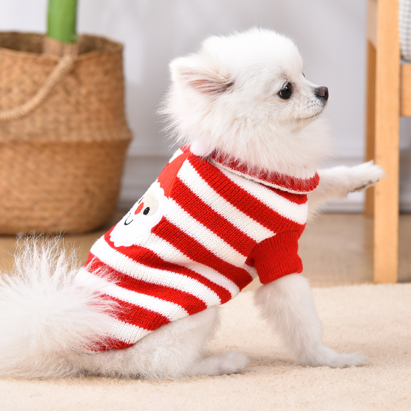 Suéteres quentes para animais de estimação transfronteiriços de outono e inverno, roupas de malha listradas de Natal para cães de pequeno e médio porte em estoque