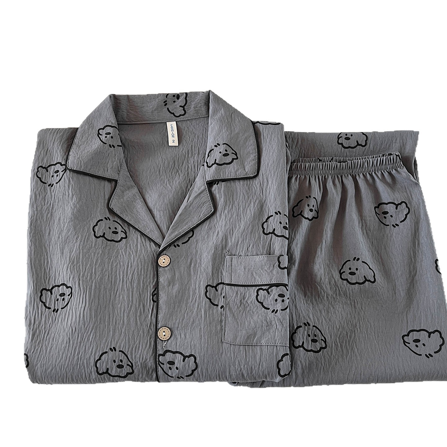 Pijamas de hombre gris negro primavera y otoño nubes de algodón puro japonés inns perros estudiantes ropa de hogar de manga larga verano