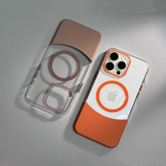 適用iPhone15Promax拼接撞色透明手機殼蘋果14磁吸硬殼簡約保護套