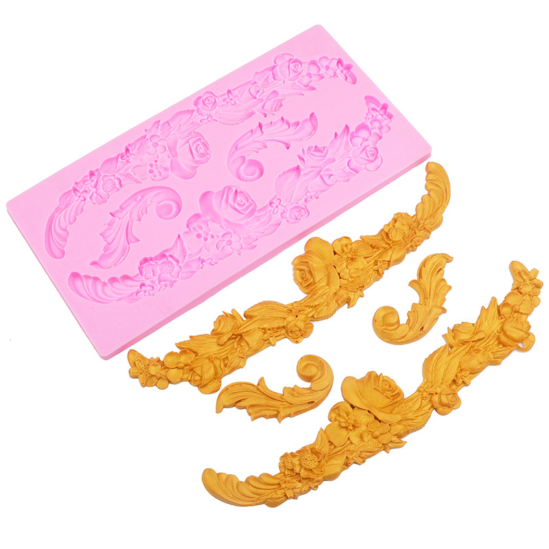 Molde de silicona para pastel horneado patrón europeo estilo retro en relieve molde de chocolate molde de flip seco