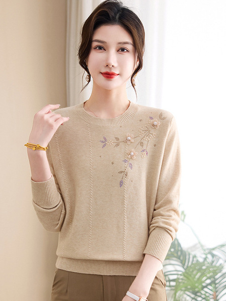 Spring knitted body-friendly fashionable thin long-sleeve with a…