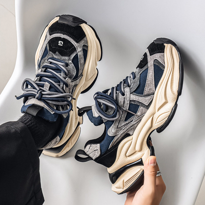Giày sneaker nam phong cách giày bố đế lốp, da nhân tạo, gót 3–5 cm — màu vàng, màu xám đen, đen