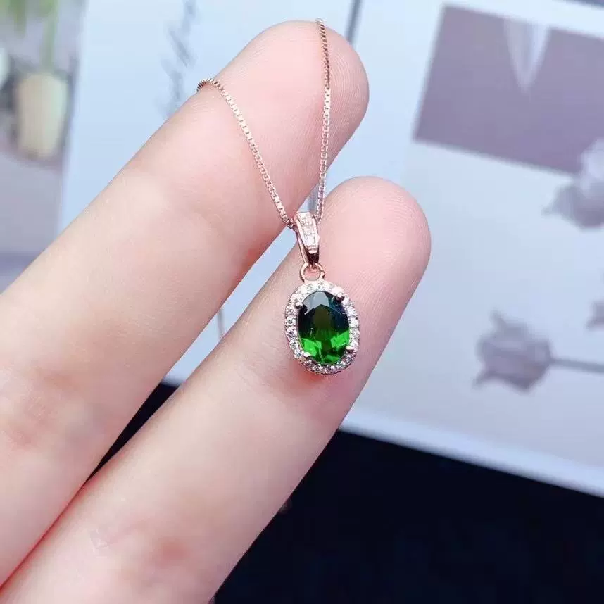 Подвеска из стерлингового серебра 925 пробы с инкрустацией натурального диопсида, простая модная универсальная красочная подвеска с сокровищами, цепочка на ключицу