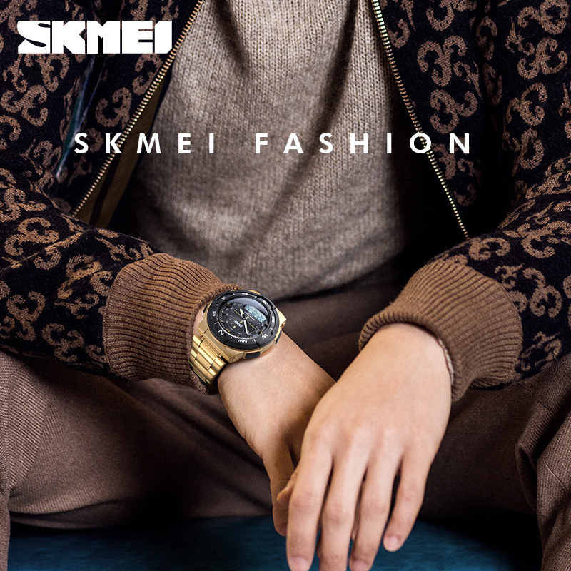Skmei correa de acero transfronteriza estudiante doble pantalla reloj electrónico skmei moda al aire libre multifuncional reloj deportivo para hombre