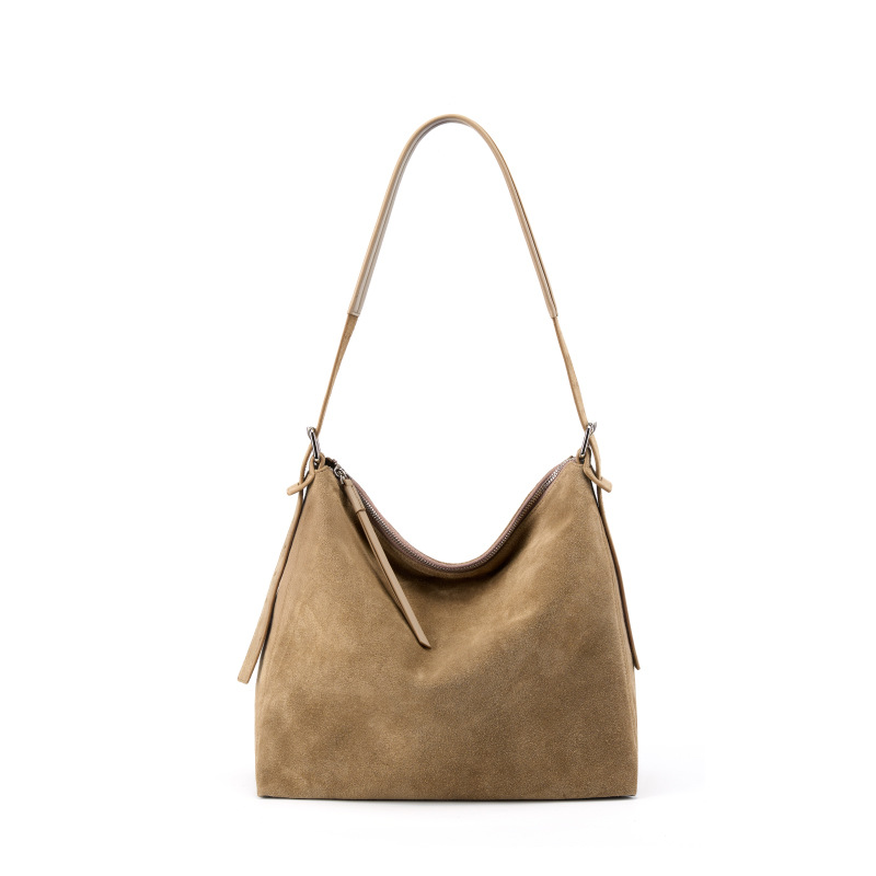 Suede Large Capacity Crossbody Bag For Women, Luxury Commuter Shoulder Bag, Casual Underarm Top Grain Cowhide Tote Bag - Thumbnail 7