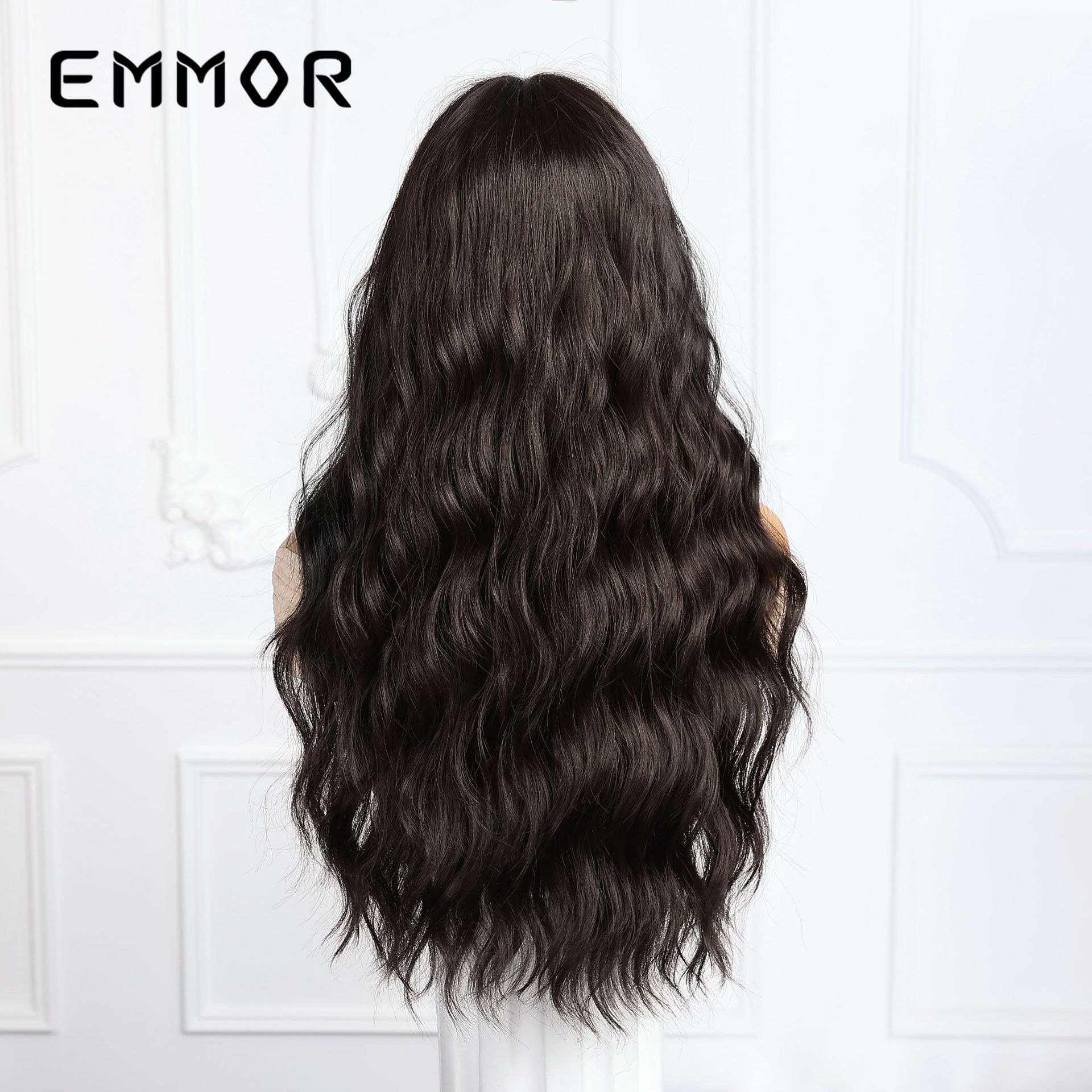 Comercio exterior transfronterizo nuevo producto aire flequillo natural agua negra ondulada pelo largo y rizado moda peluca de cabeza alta traje femenino