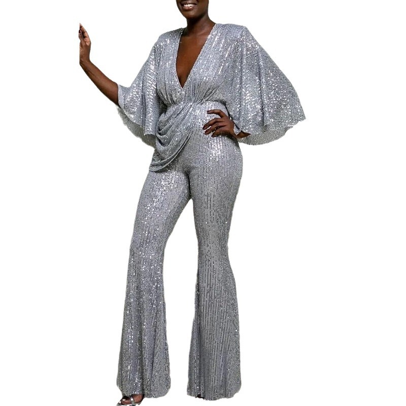 2024 de Europa y América del comercio Exterior las nuevas mujeres ropa eBay Amazon Ventas Directas lentejuelas sexy Deep V backless jumpsuit Pantalones