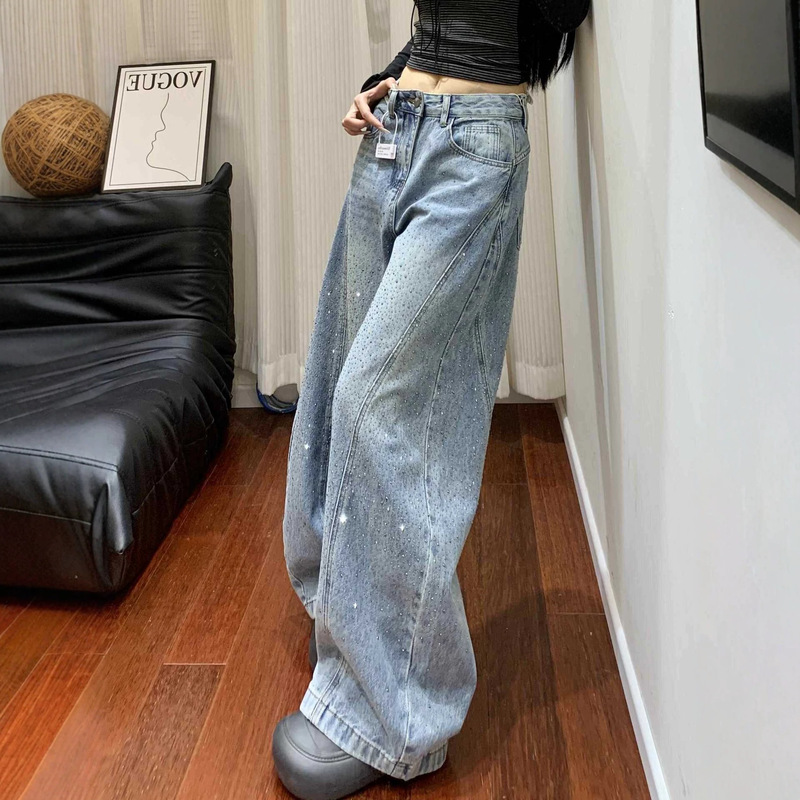 Starry Sky Rhinestone Embellished Curved Hem Jeans for Women 2026 New Super Trendy Pants with High-End Feel and Heavy Rhinestone Work Wide-Leg Long Pants Starry Sky Rhinestone Embellished Curved Hem Jeans for Women 2026 New Super Trendy Pants with High-End Feel and Heavy Rhinestone Work Wide-Leg Long Pants