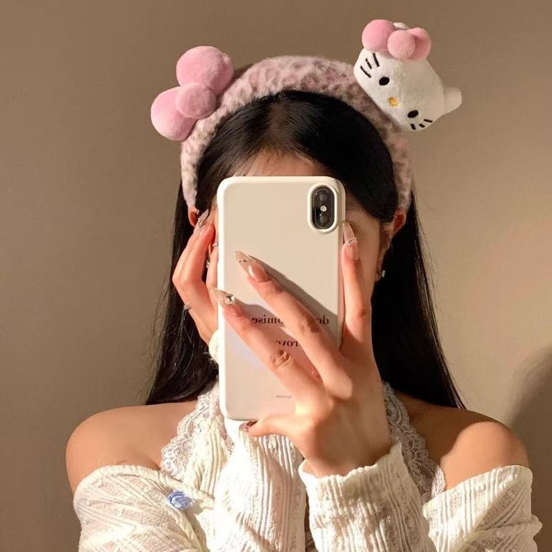 粉色豹纹Kitty蝴蝶结海绵毛绒发箍女可爱百搭头箍洗脸发卡高颅顶|undefined