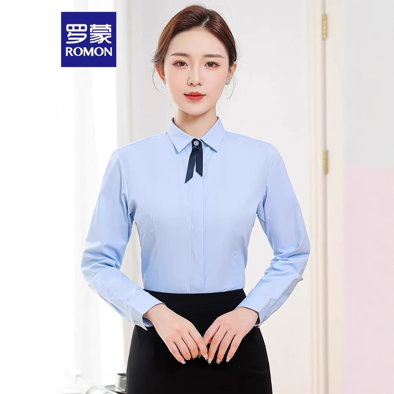 [Bamboo Fiber] Romon Women's Fashion Square Collar Long Sleeve Shirt 2026 Autumn Business Professional Workwear Top for Women