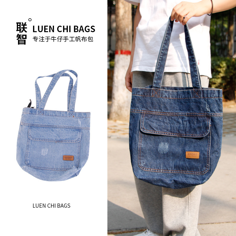 Bolso de hombro nuevo bolso de lona de gran capacidad de moda de mano diagonal bolsa de compras casual y sencilla bolsa de lona vaquero para mujeres