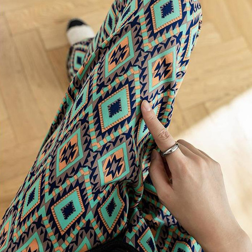 Summer Ice Silk Wide Leg Pants for Women High-Waisted Plus Size Loose Casual Thin Printed Anti-Mosquito Pants Chinese Style Floor-Length