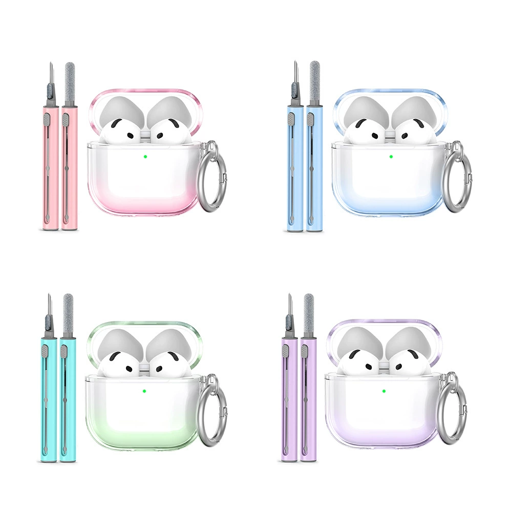 Защитный чехол Apple AirPods4, ТПУ градиент, комплект из 3 предметов с очистителем и серебряной пряжкой