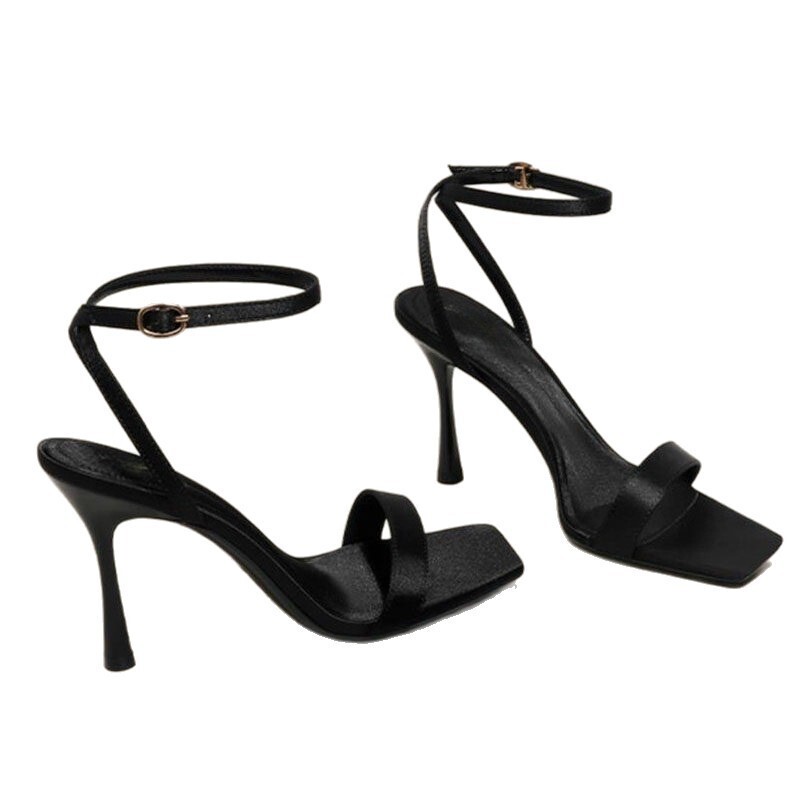 Elegant French-style square-toed high-heeled sandals for women with ankle strap, sexy open-toe fashion shoes with stiletto heels Elegant French-style square-toed high-heeled sandals for women with ankle strap, sexy open-toe fashion shoes with stiletto heels