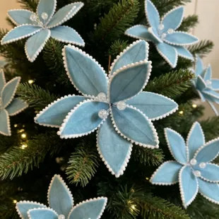 Искусственные цветы-пуансеттии декор для ёлки голубые
