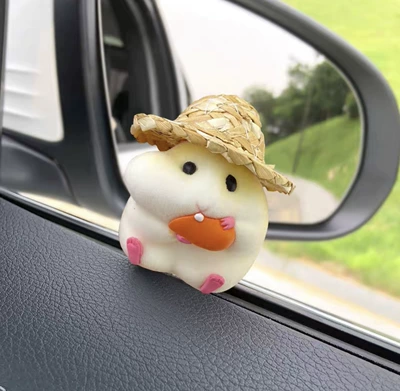 Console Car Decoration Accessories – Car ornaments - straw-hat-yellow-carrot-hamster