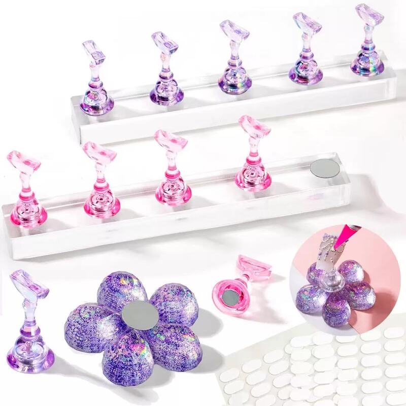 Japanese-Style Nail Art Practice Nail Holder Transparent Electroplated Gold and Silver Iridescent Small Holder Magnetic Type