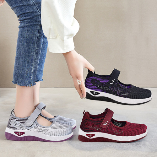 Women's Summer New Step Shoes for Mothers, Middle-Aged and Elderly, Lazy Person Magic Tape Breathable Soft Sole Casual Shoes Factory Direct Sales