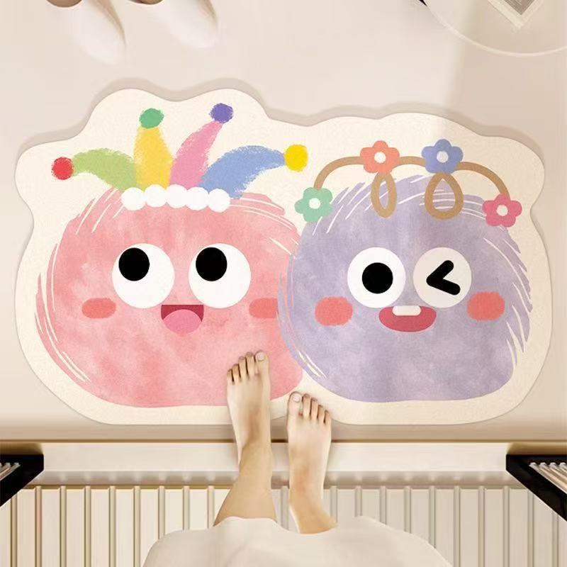 Alfombra absorbente para baño con dibujos animados, alfombra antideslizante de tierra de diatomeas para la entrada del baño, alfombra de secado rápido para el inodoro del hogar, envío gratis