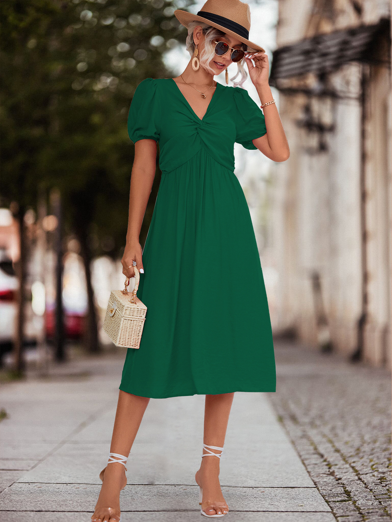 Women's Ruffled Short Sleeve Twisted Dress For Summer Elegance_voghion.com