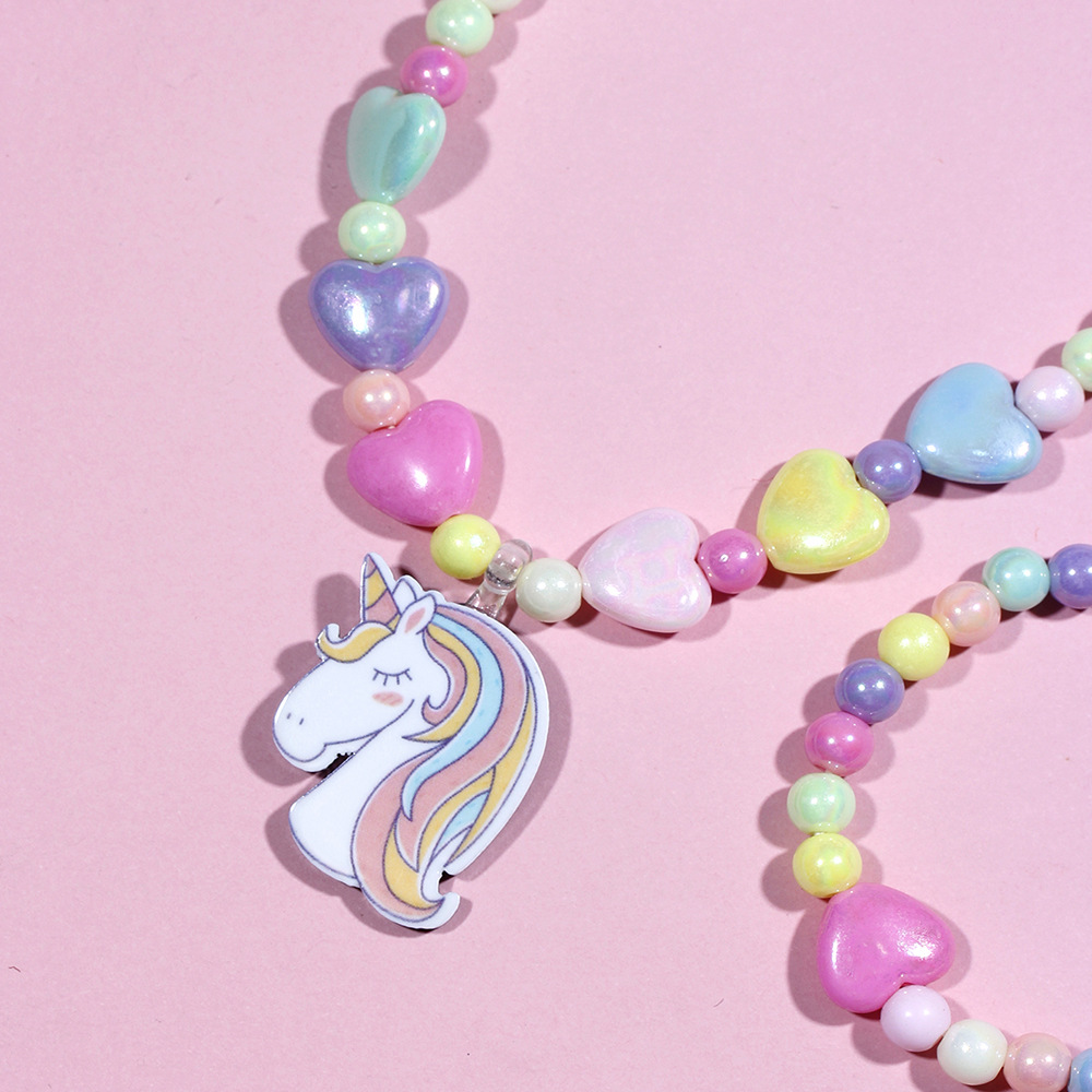 Unicorn decor Color Acrylic Handmade Beaded Bracelet Necklace Set