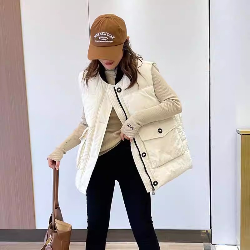204 Europa estación de plumón chaleco de algodón mujer otoño invierno nuevo diseño relajado casual sensación de bolsillo chaleco chaqueta