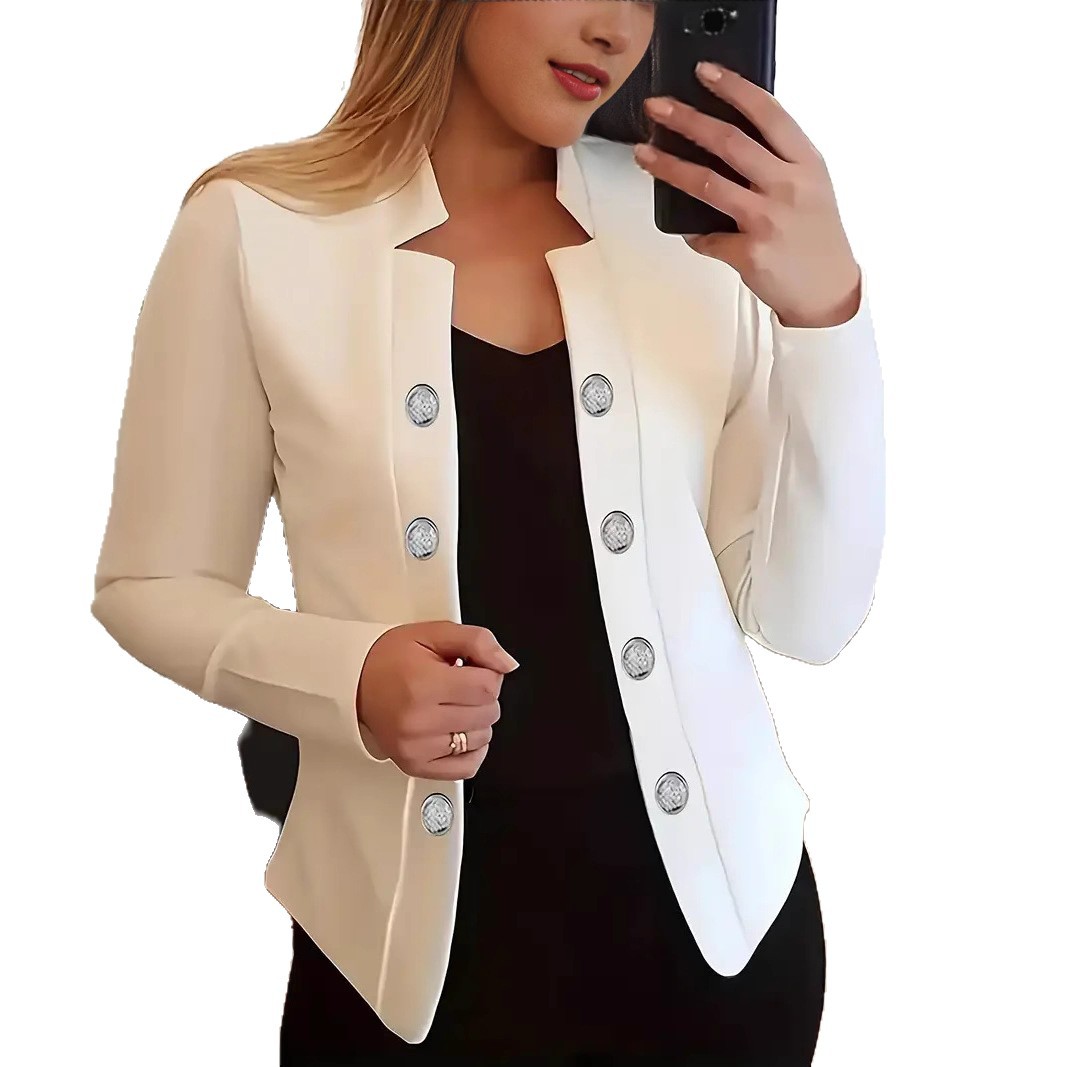 European American Style Slim Fit Suit Jacket Long Sleeved Button Down Coat Women's Outerwear 9801_voghion.com