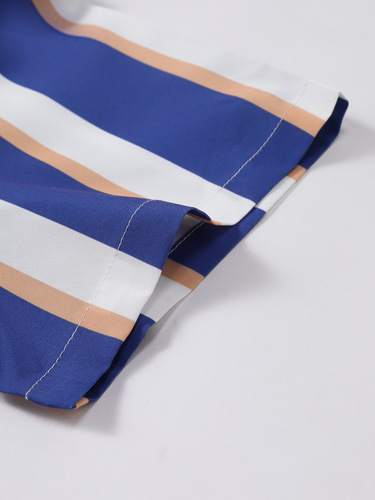 Summer New European Size Striped Casual Shirt Short Sleeve Shirt Men Loose Matchable 2025 New Model Cross-border Exclusive Supply