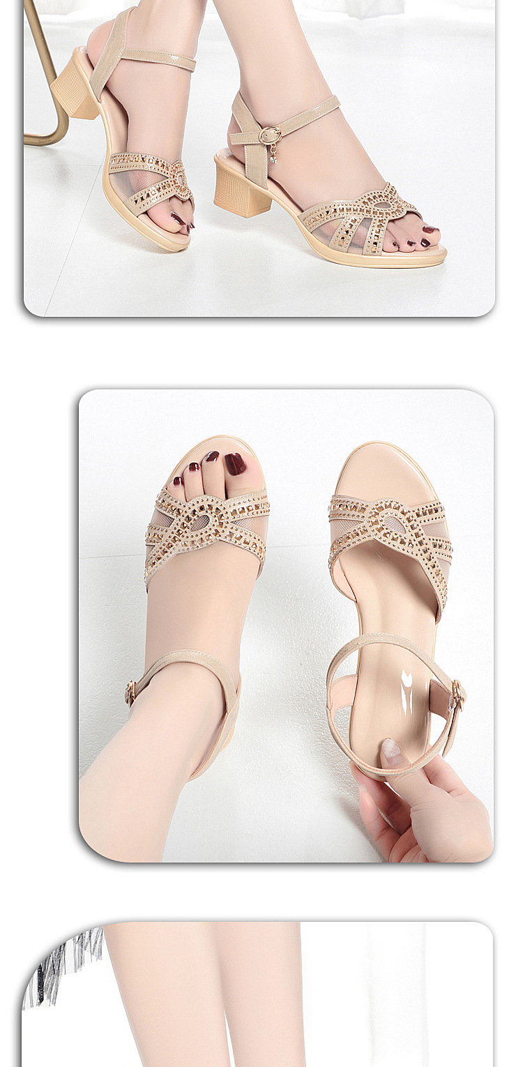 Sandal cao gót nữ quai ngang da thật gót vuông — Màu đen chi tiết 12