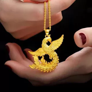 沙金饰品新中式复古风金凤凰吊坠项链女久不掉色小众高级感首饰品