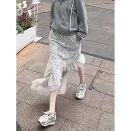 法式小众蕾丝拼接设计感显瘦裙子2026新款减龄不规则鱼尾半身裙女