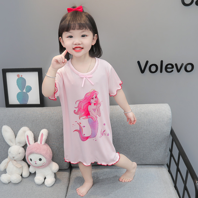 Niños pijamas de seda hielo verano niñas delgadas Camisón estilo occidental moda transpirable hogar desgaste lindo Super lindo aire acondicionado ropa image 6