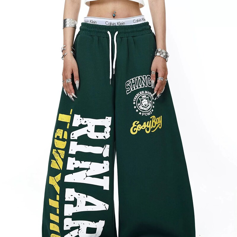American Retro Letter Print Green Straight-Leg Sports Sweatpants Unisex Versatile Street Dance Trendy Brand Loose Wide-Leg Pants Trendy American Retro Letter Print Green Straight-Leg Sports Sweatpants Unisex Versatile Street Dance Trendy Brand Loose Wide-Leg Pants Trendy