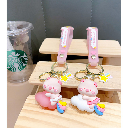 Creative New Rainbow Fart Piggy Keychain Exquisite Cute Soft Plastic Doll Pendant Bag Accessories Gift Wholesale