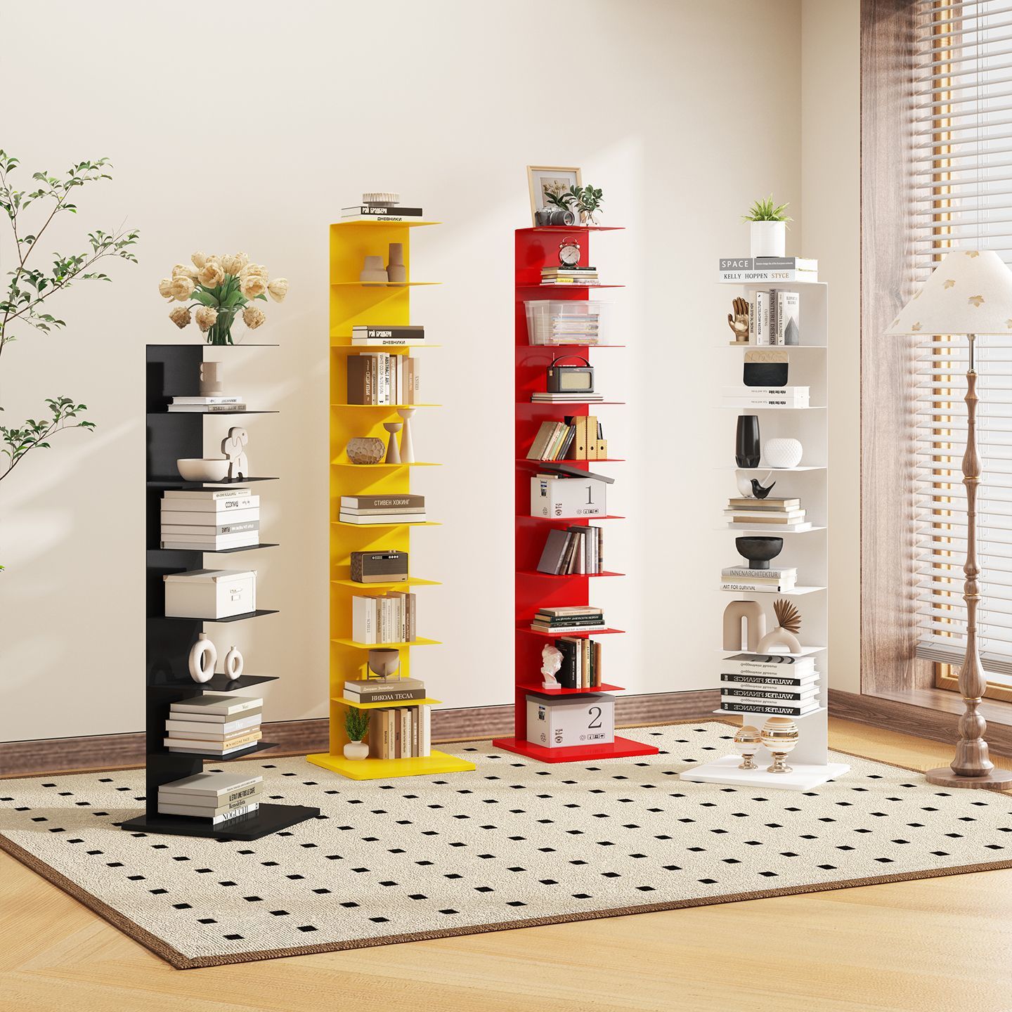 Nordic Internet Celebrity Invisible Creative Corner Bookshelf Floor-Standing Iron Storage Rack Living Room Three-Dimensional Multi-Layer Bookcase Storage