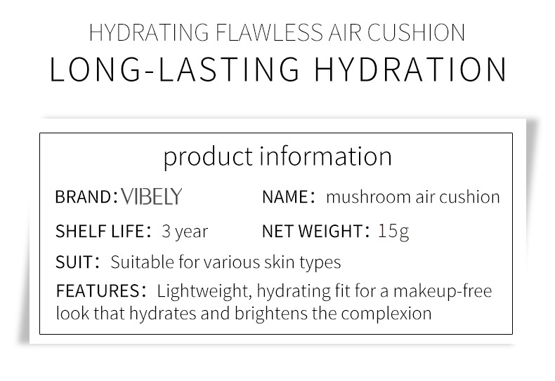 VIBELY Concealer Moisturizing Mushroom Head Cushion Beauty Cream Long-lasting, Oil-Control and Non-caking bb Cream Setting Powder Compact undefined