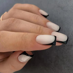 Minimalist Aurora Western Ins Style Wearable Nails Black French Pure Desire Sweet Cool False Nails Finished Products Available for Wholesale Nail Sheets