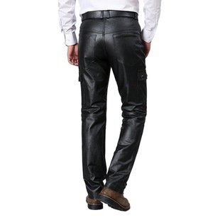 JEEP SPIRIT New Men's Leather Pants Head Layer Cowhide Slim Fit Motorcycle Warm Motorcycle Leather Pants 2311