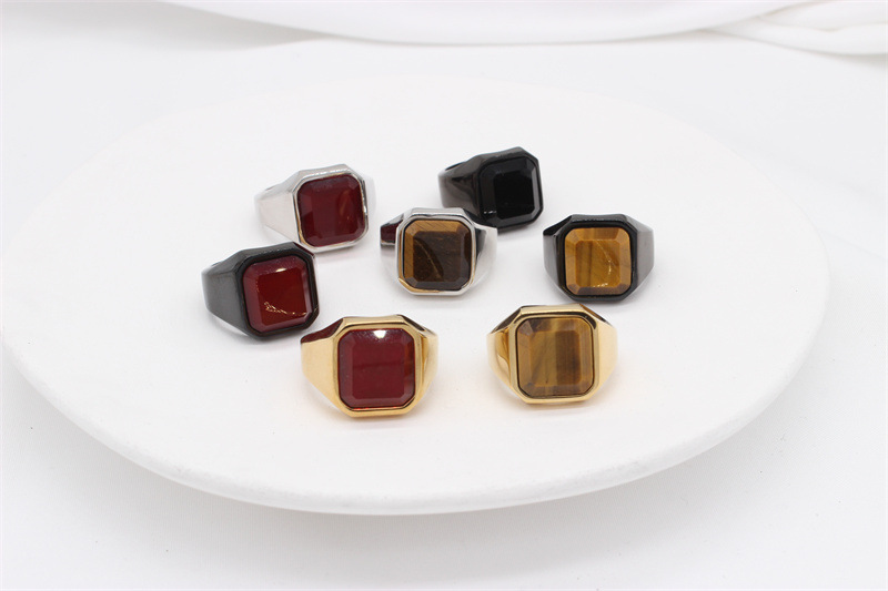 21g Weight Artificial Gemstones Inlay Material Rings Classification 1 Piece Quantity Holiday, Banquet Occasion Titanium Steel Material Square Pattern Men's Gender Inlay Design Simple Style Style Simple Style Square Titanium Steel Inlay Artificial Gemstones Men's Rings 12