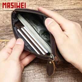 疯马皮高级感零钱包复古横款小巧卡包真皮手工零钱袋手拿休闲男包