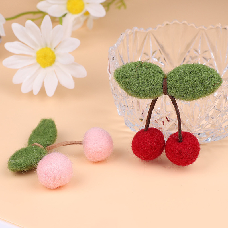 創意車厘子手工DIY櫻桃球毛球髮飾髮夾配件戳戳樂毛氈毛毛球廠家