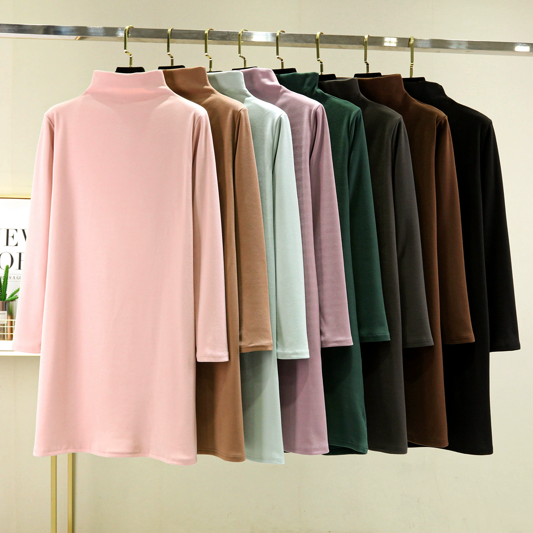 Платье с длинными рукавами, Женская осенне-зимняя базовая юбка с высоким воротом внутри, юбка средней длины А-силуэта утепленная повседневная юбка на флисовой подкладке