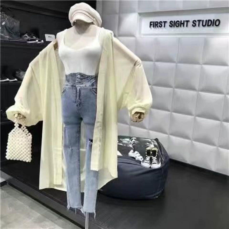 Shirt, cloak, long cardigan, (Physicals), sun protection, internet celebrity, western style, bright catchy style, mid-length