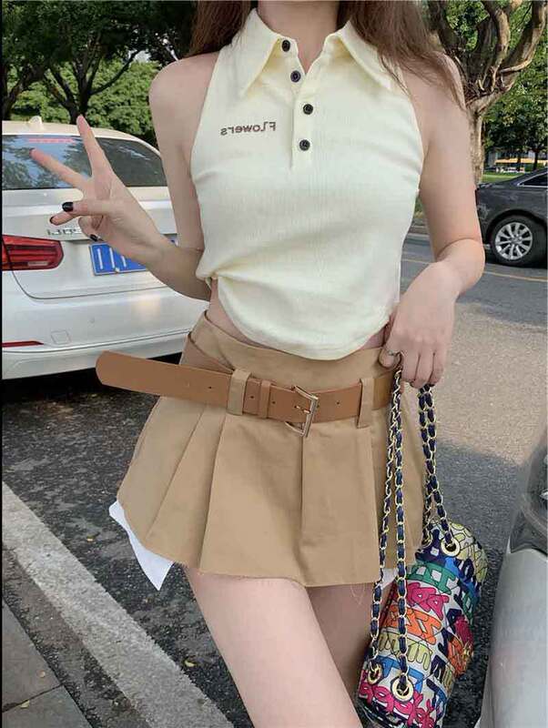 Spice Girls POLO Collar Sleeveless Collar Neck Button Small Vest Women's Design Sense Niche Summer Wear Pure Desire Style Slim Fit