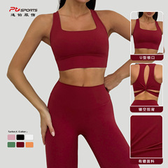 歐美健身服緊身扭擺美背美背文胸高腰提臀裸感瑜伽褲女瑜伽套裝