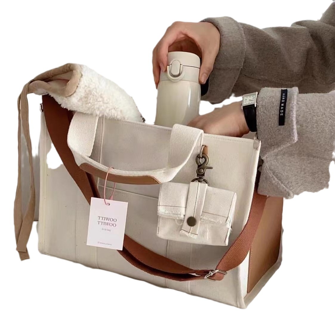 Estilo coreano de gran capacidad simple bolso de la momia bolsa de hombro Portátil Bolsa de asas impermeable bolsa de pañales de lona materna y bolsa infantil