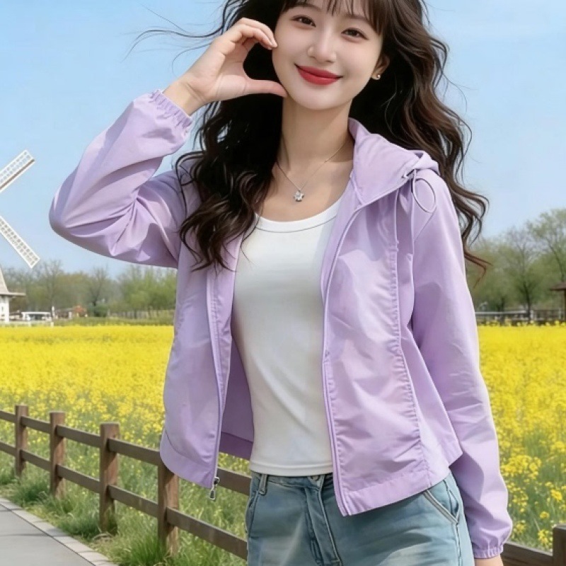 2026 Korean Style Gentle Summer Hooded Sun Protection Jacket for Women, Petite, Casual, Versatile, Short Sun Protection Top