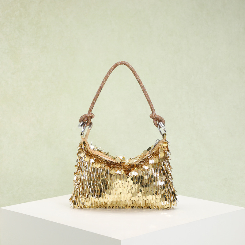 High-End Bag for Women, Glittering Sequins, Rhinestones, Knotted Hand-Held Armpit Single Shoulder Crescent Bag, High-End Cocktail Party Dinner Bag High-End Bag for Women, Glittering Sequins, Rhinestones, Knotted Hand-Held Armpit Single Shoulder Crescent Bag, High-End Cocktail Party Dinner Bag
