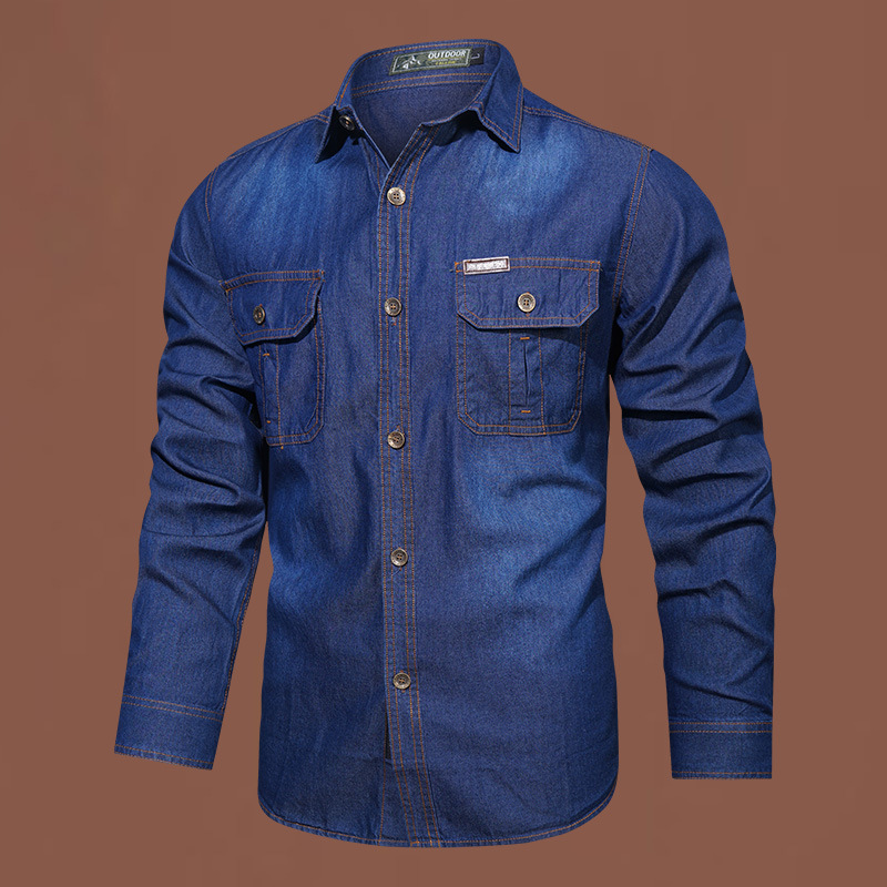 2024 primavera y otoño nueva Europa, América y Canadá tamaño grande hombre lavado con agua camisa de manga larga camisa de solapa delgada