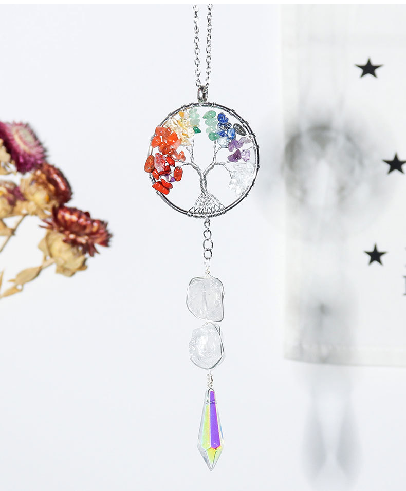 Cross-border Hot Selling Seven Colors Crystal Gravel Lucky Tree Pendant Sun Catcher Decoration Wind Chimes Crystal Lighting Gift display picture 1